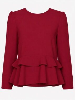 ZARA Red Ruffle Peplum Long-Sleeve Top